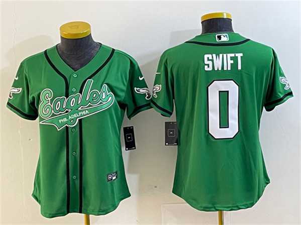 Womens Philadelphia Eagles #0 Dandre Swift Green Cool Base Stitched Baseball Jersey(Run Small)